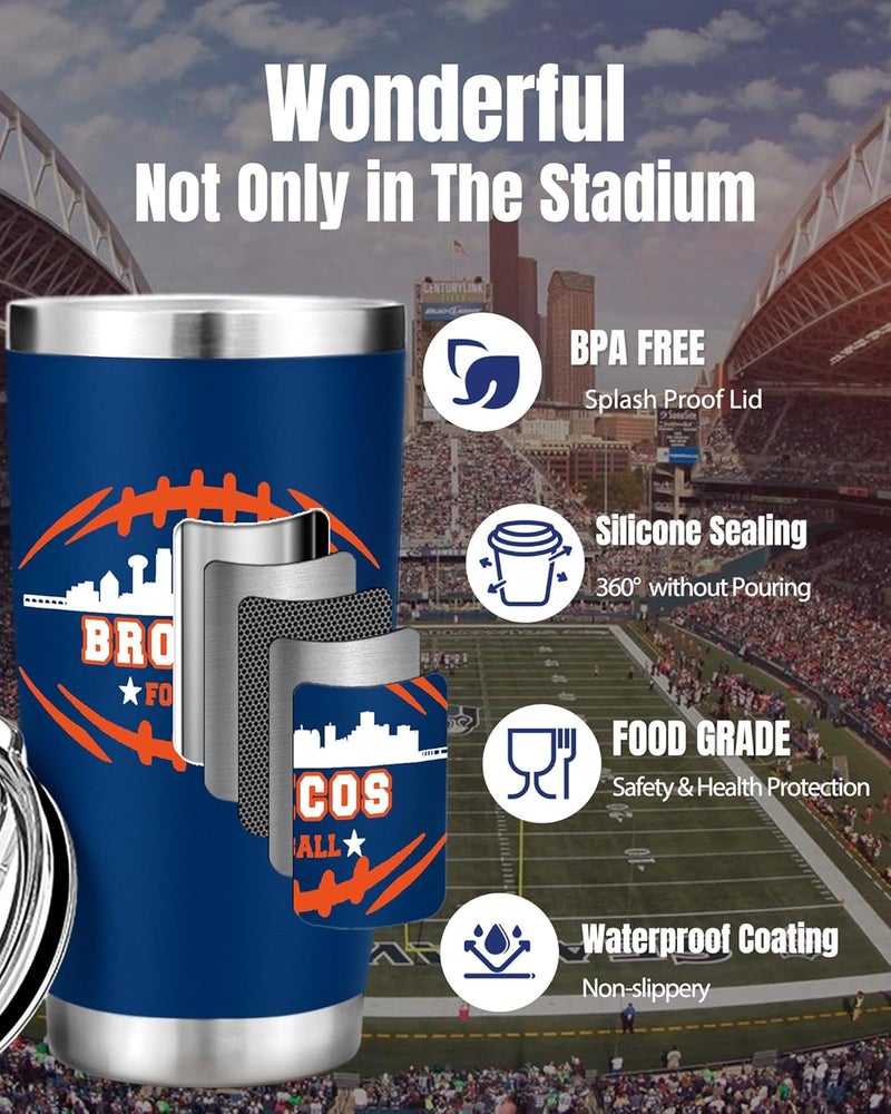 Gyothrig Football Fan 20 Oz Insulated Travel Coffee Cup Mug Tumbler with Lid Themed Merch Shop Men Women Sport Stuff Gear Apparel Broncos Team Desk Decor Accessories Husband Boyfriend Cool Birthday Gift - Image 5